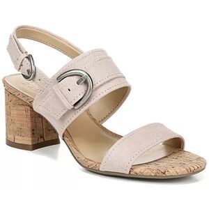 Naturalizer Kaylee Beige Suede Block Heel Slingback Sandals 9M Cork Neutral